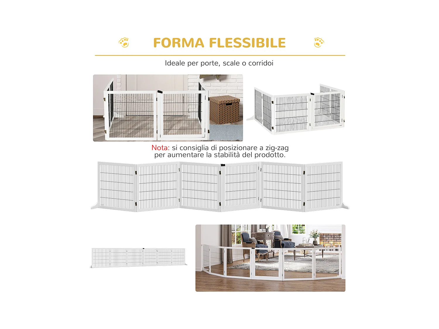 Cancelletto per cani in legno e acciaio a 6 pannelli pieghevoli