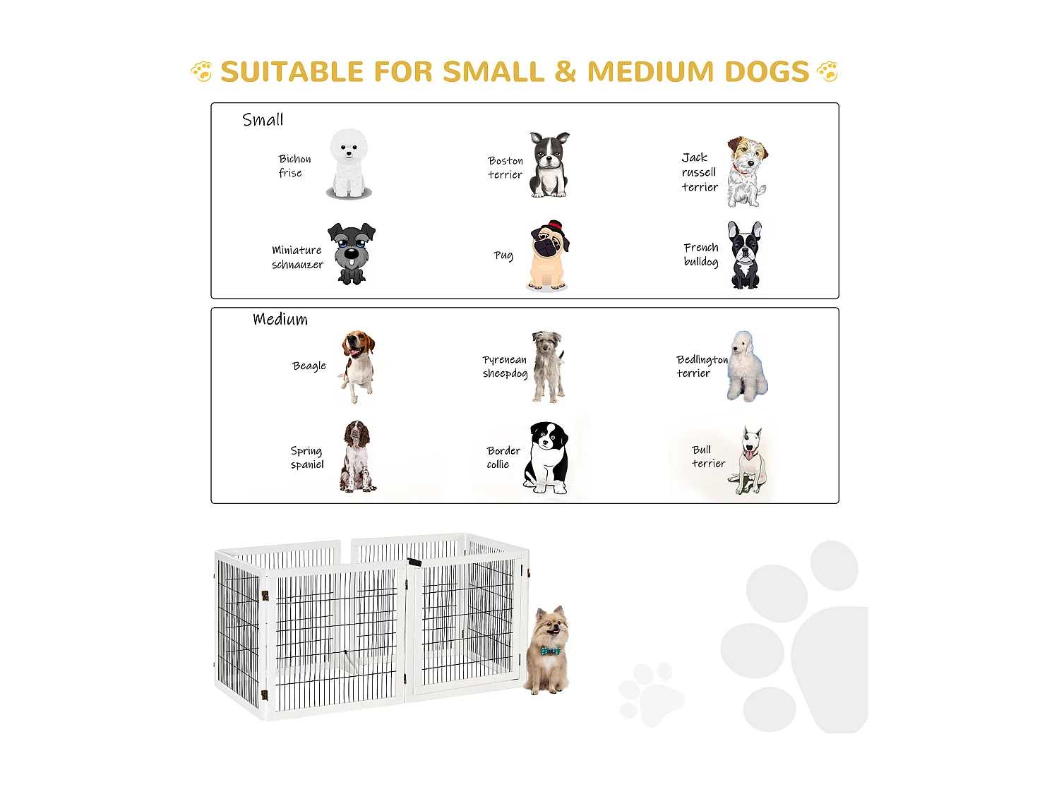 Cancelletto per cani in legno e acciaio a 6 pannelli pieghevoli