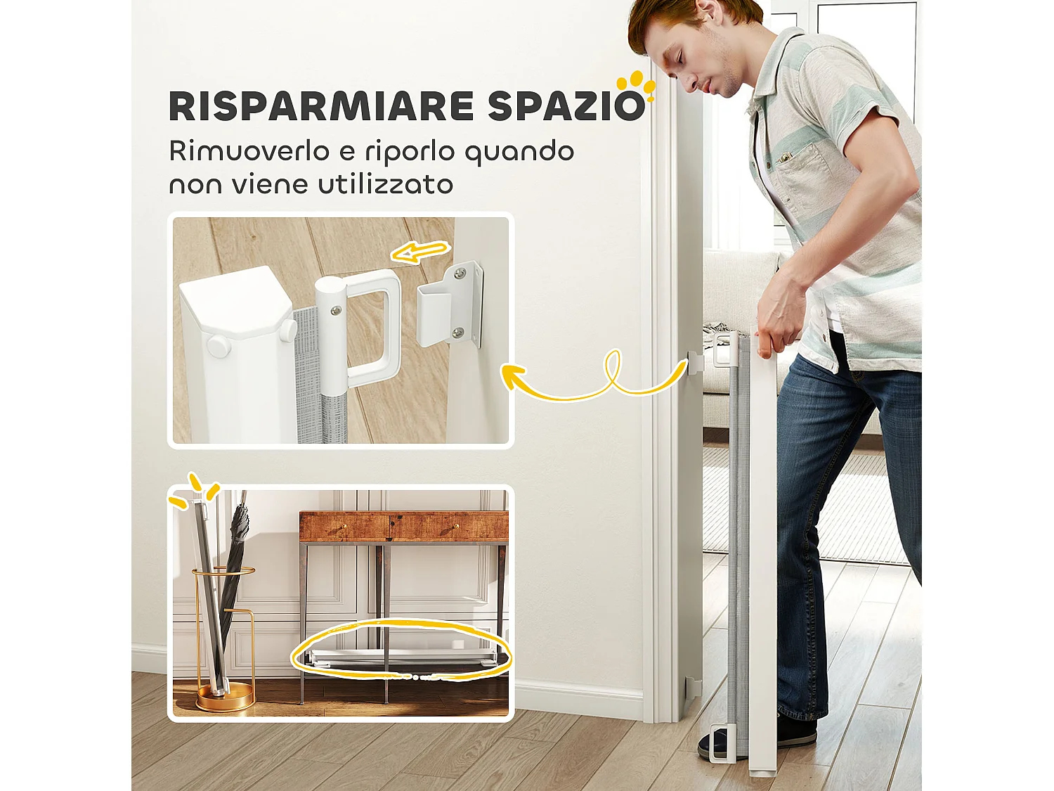 Cancellino per cani estensibile fino a 115 cm bianco e grigio