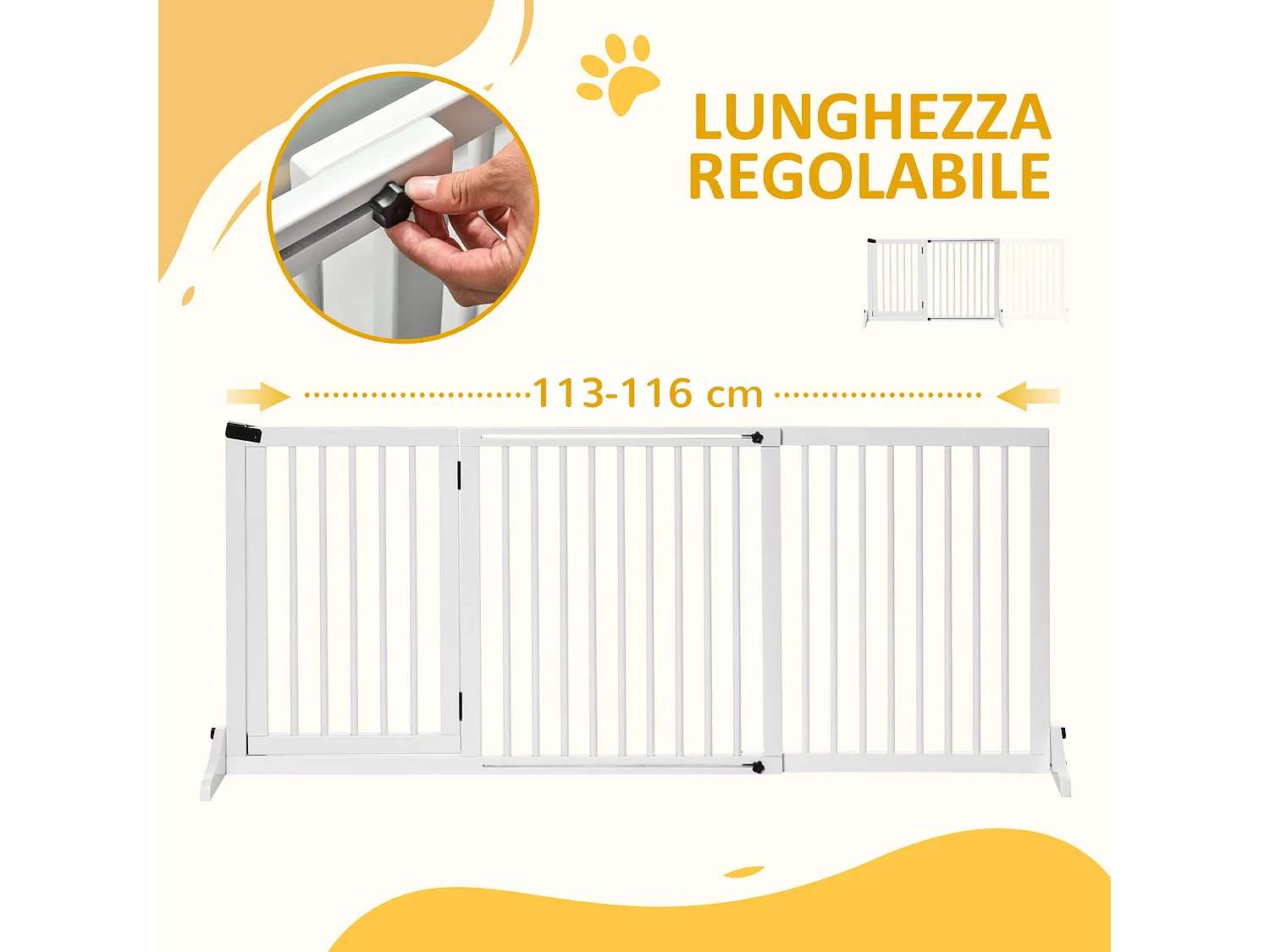 Cancellino per cani regolabile a 3 pannelli con serratura bianco