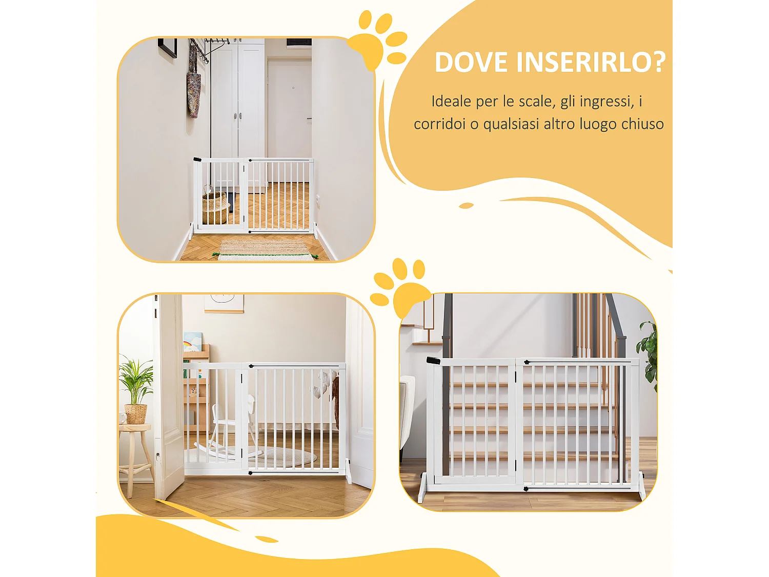 Cancellino per cani regolabile a 3 pannelli con serratura bianco