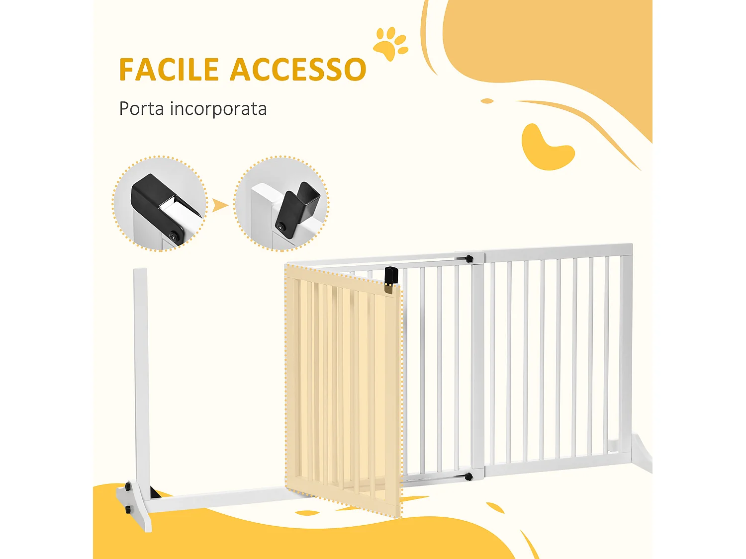 Cancellino per cani regolabile a 3 pannelli con serratura bianco