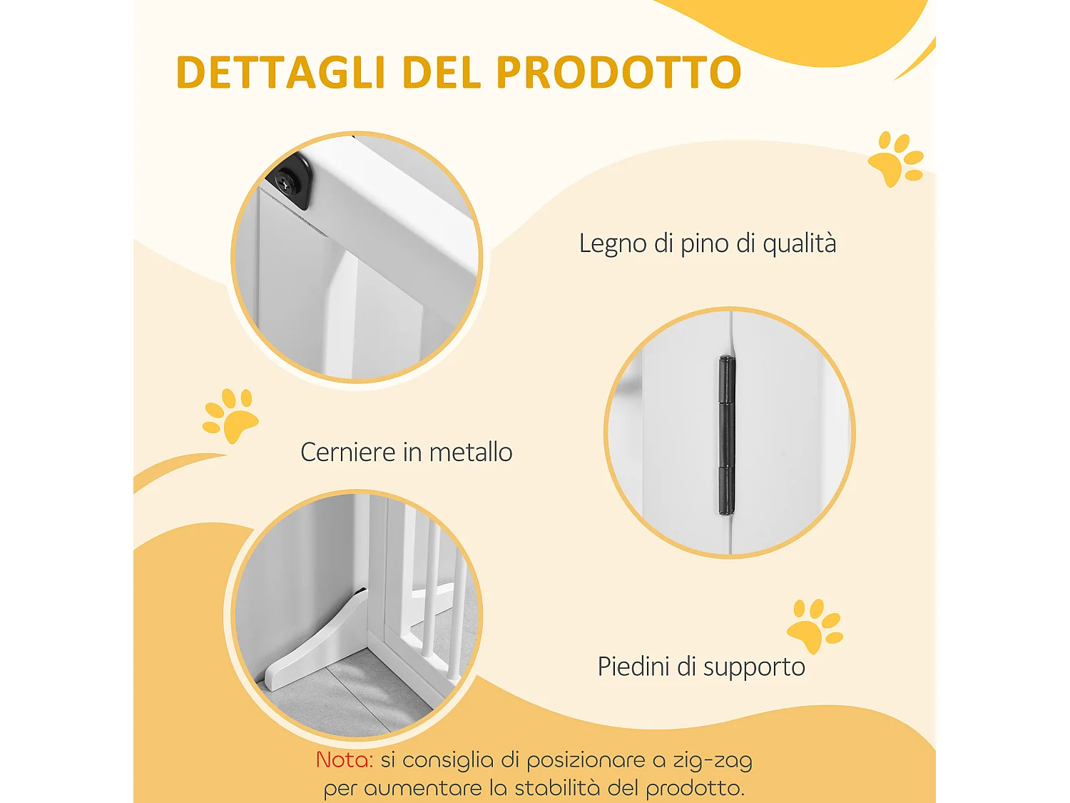 Cancellino per cani regolabile a 3 pannelli con serratura bianco