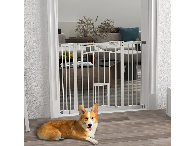 Cancellino per cani estensibile 74-100x76 cm in acciaio e pa bianco