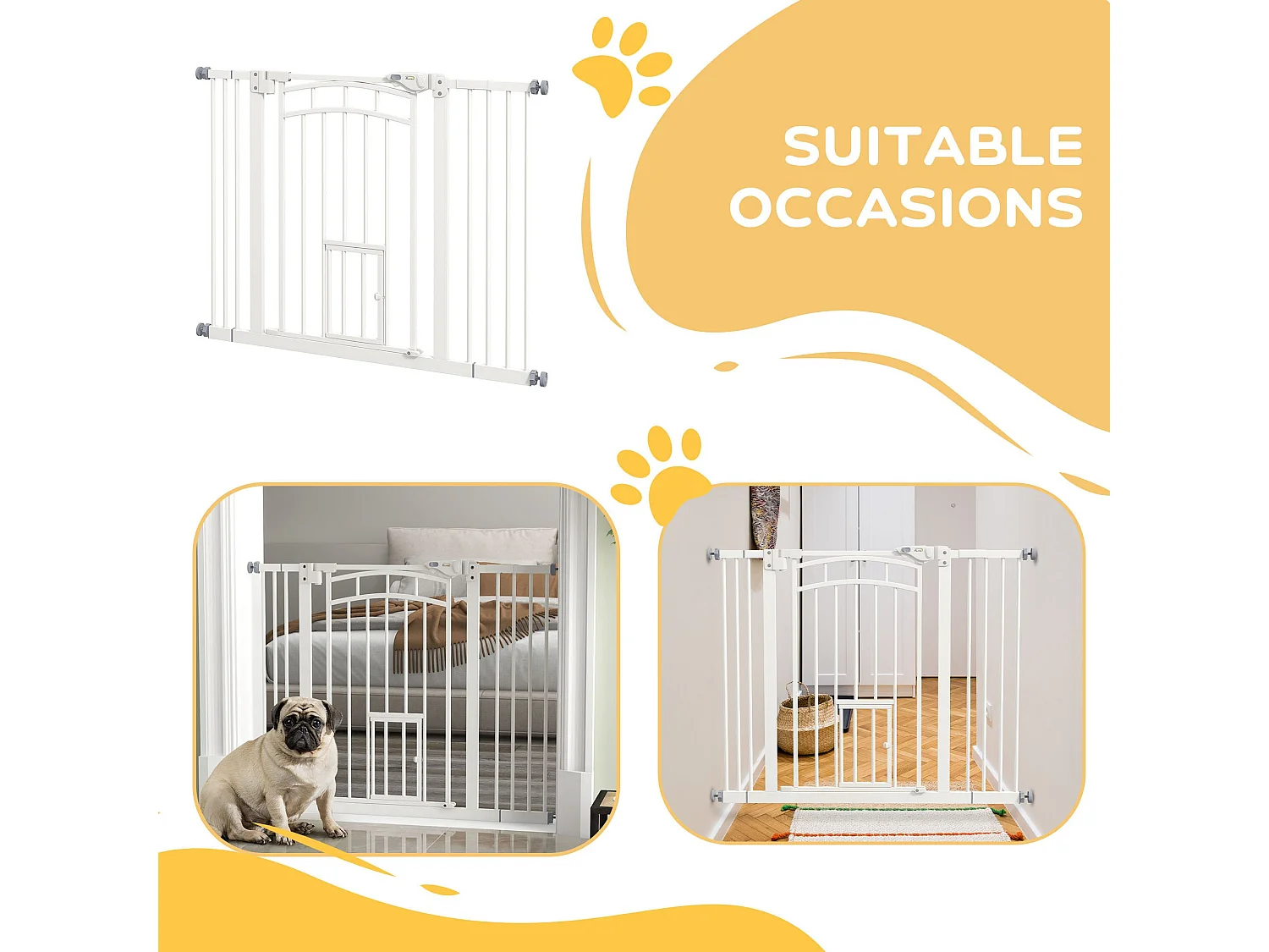 Cancellino per cani estensibile 74-100x76 cm in acciaio e pa bianco