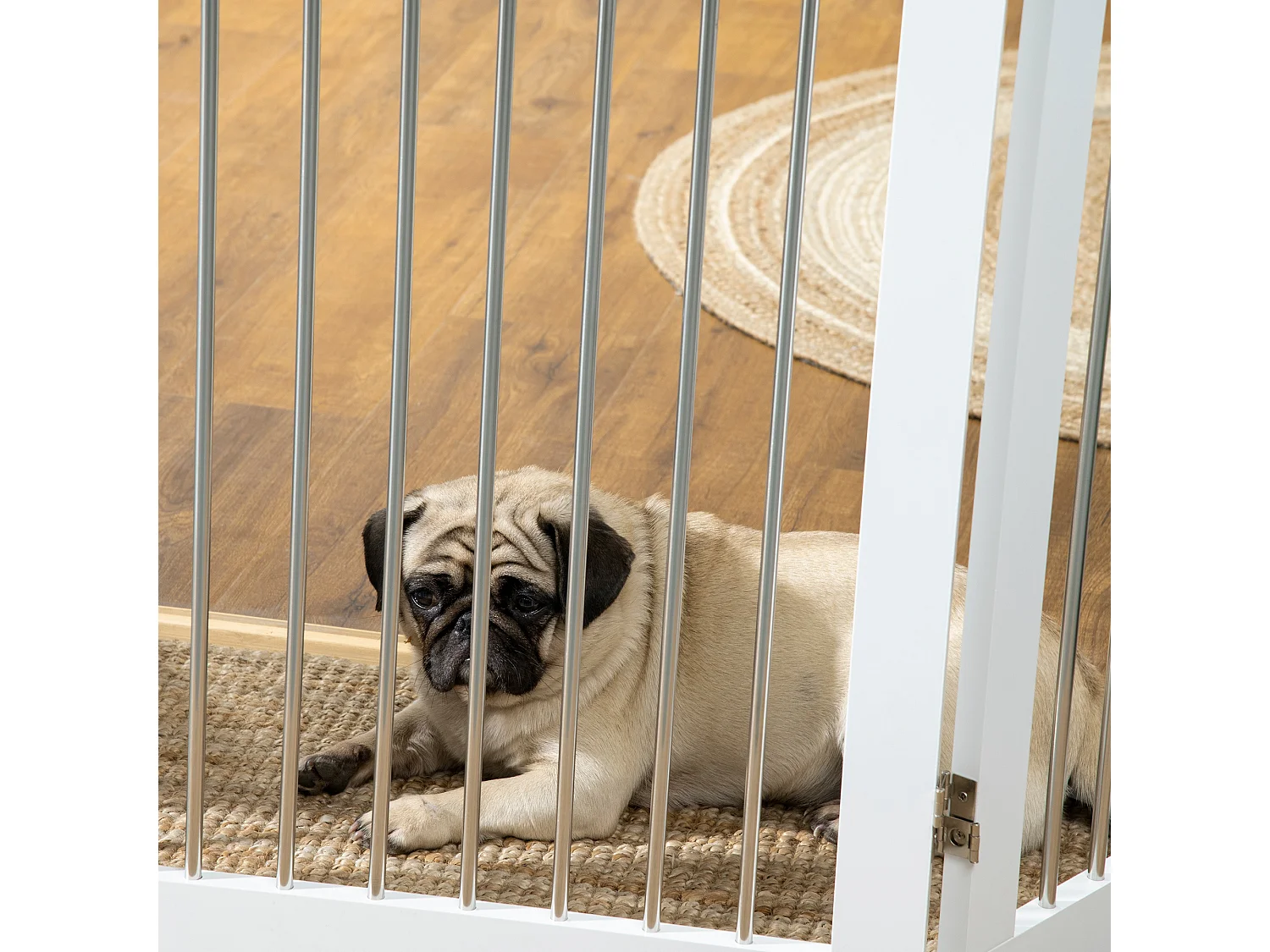 Cancellino per cani pieghevole a 3 pannelli in mdf e acciaio bianco