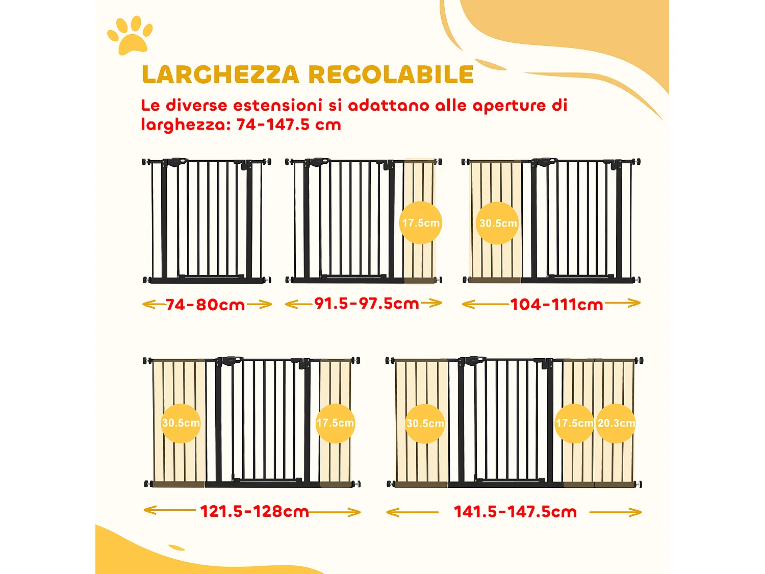 Cancellino per cani a 3 estensioni fino a 147.5 cm chiusura automatica