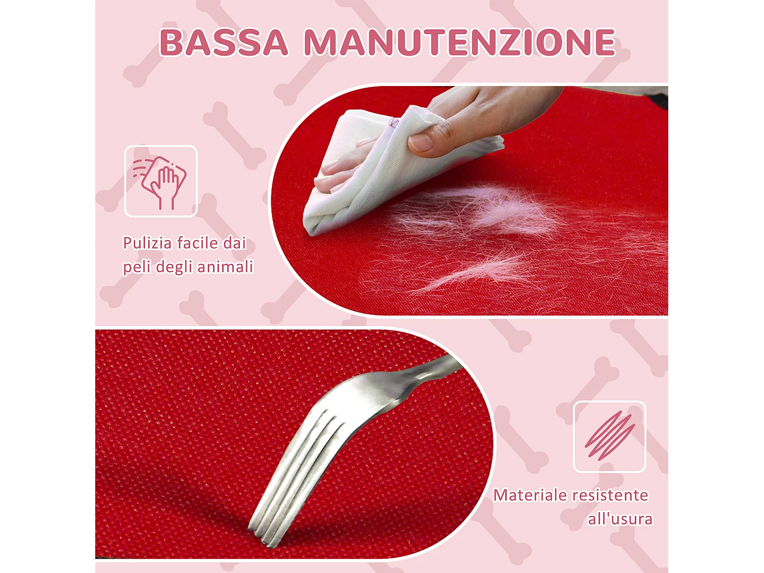 Lettino per cani rialzato in metallo e tessuto oxford rosso