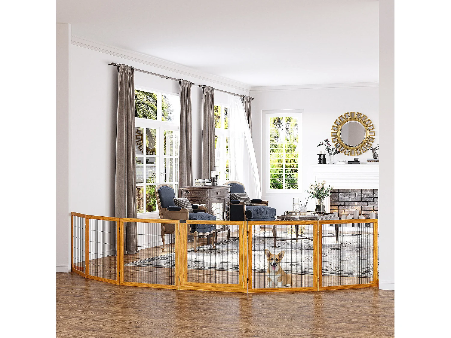 Cancelletto per cani in legno e acciaio 6 pannelli pieghevoli 432x36x70cm