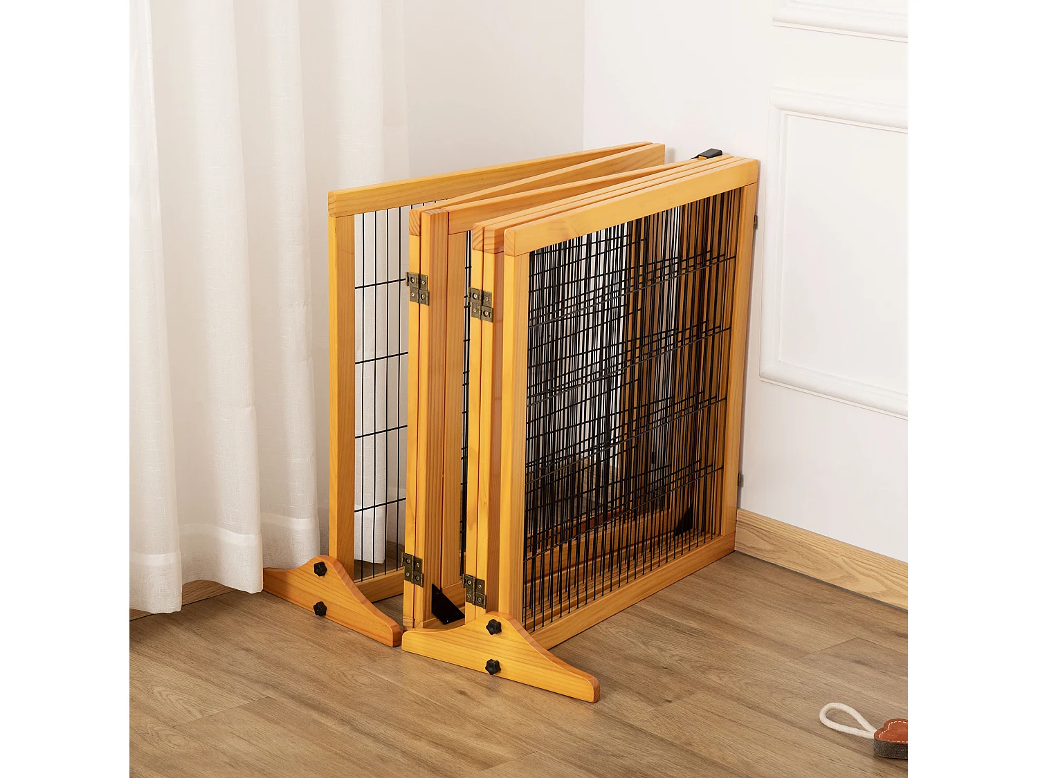 Cancelletto per cani in legno e acciaio 6 pannelli pieghevoli 432x36x70cm