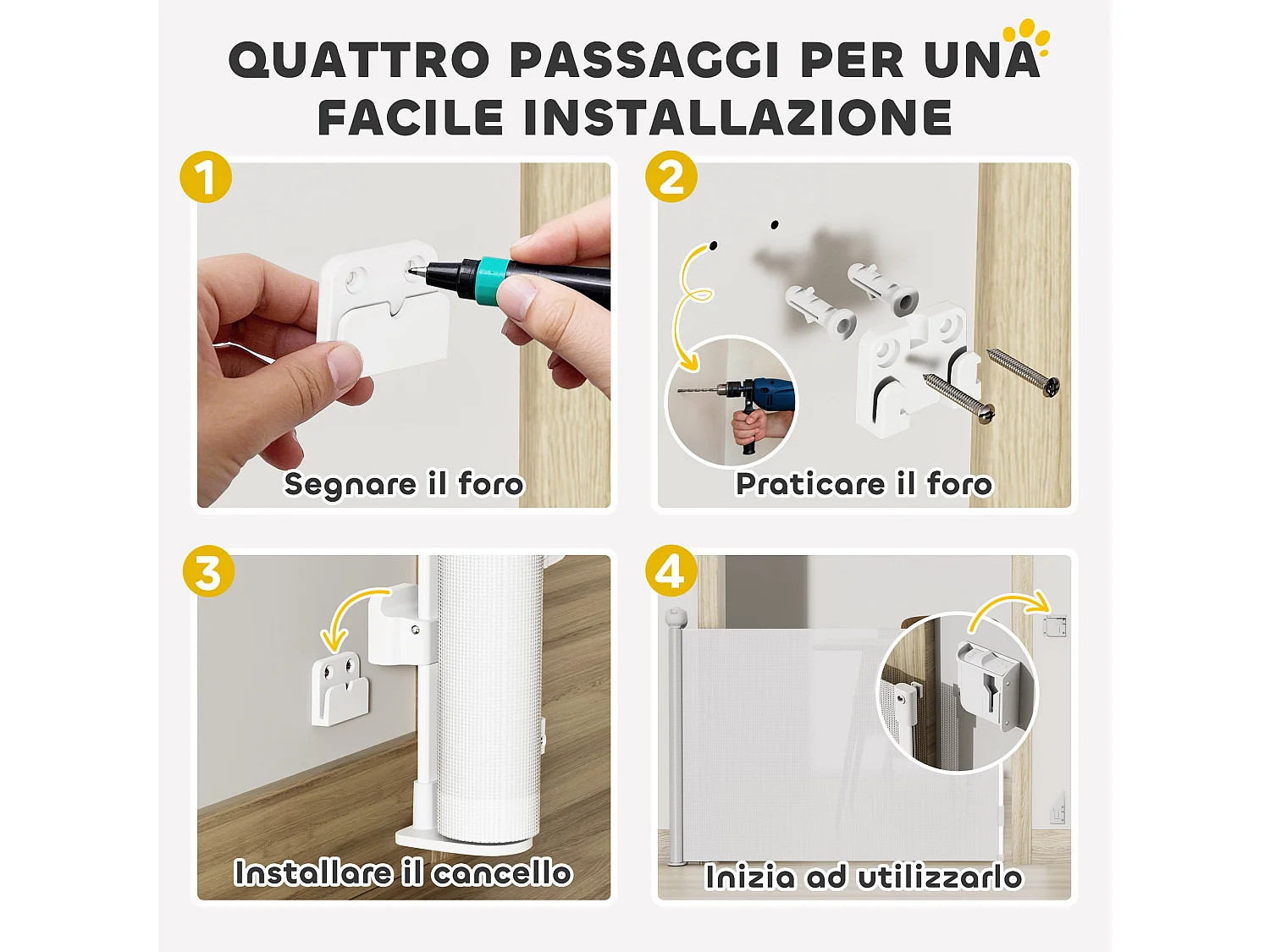 Cancellino per cani estensibile 0-144cm con blocco automatico bianco