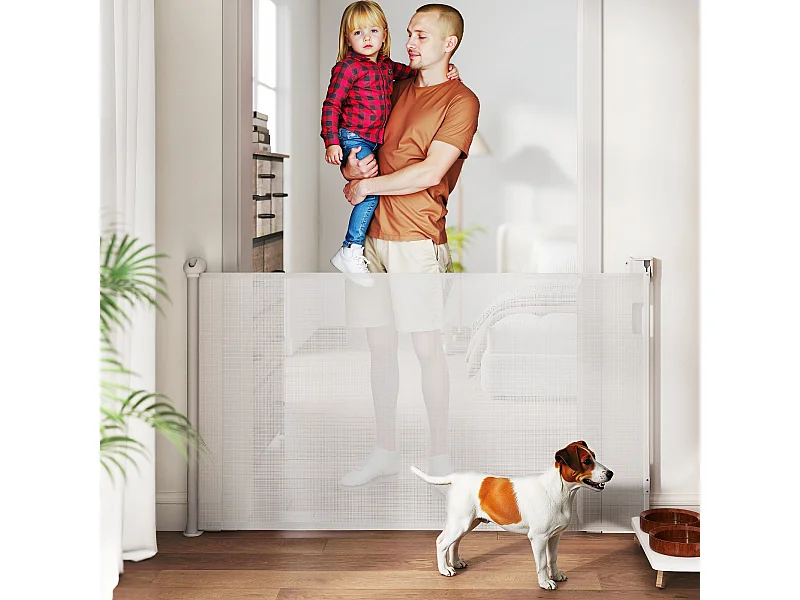 Cancellino per cani estensibile 0-144cm con blocco automatico bianco