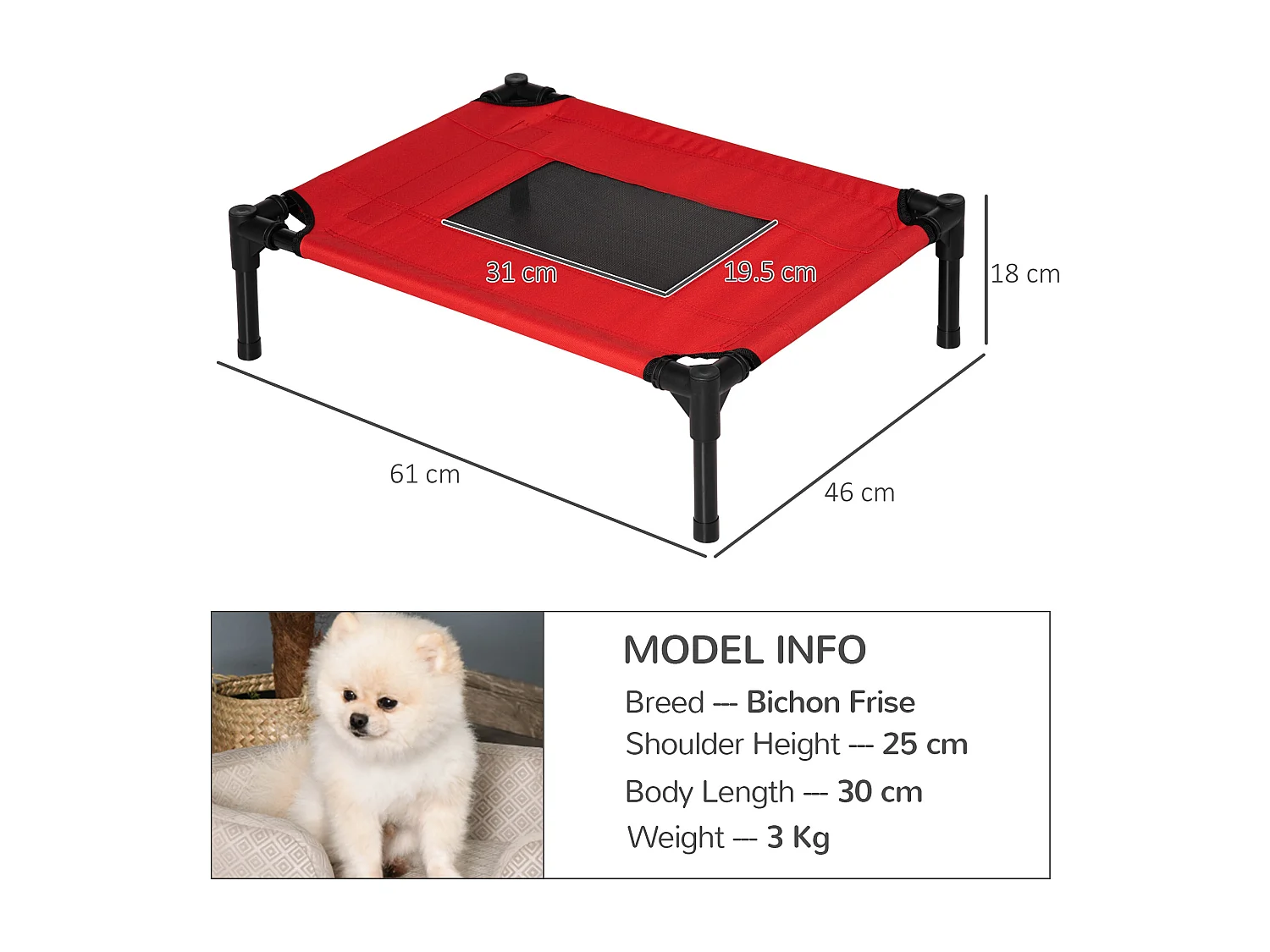 Cuccia estiva brandina per cani fino a 11.3kg da esterno e interno rossa