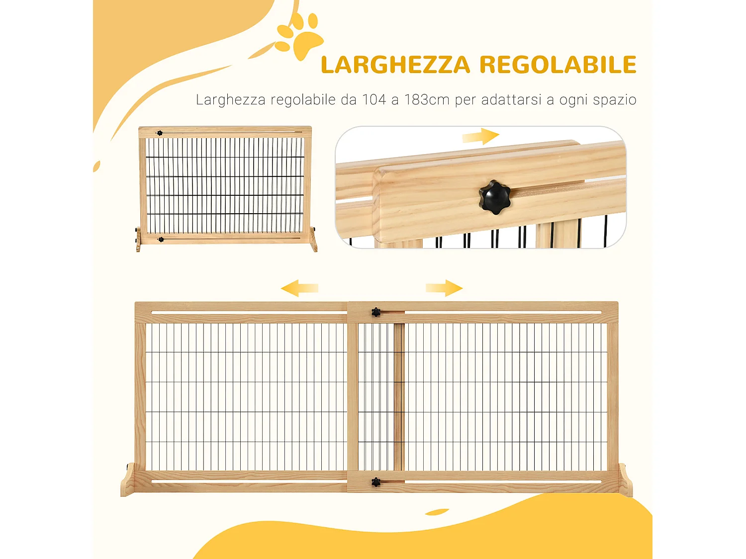 Cancellino per cani estensibile in legno da 104-183 cm colore legno