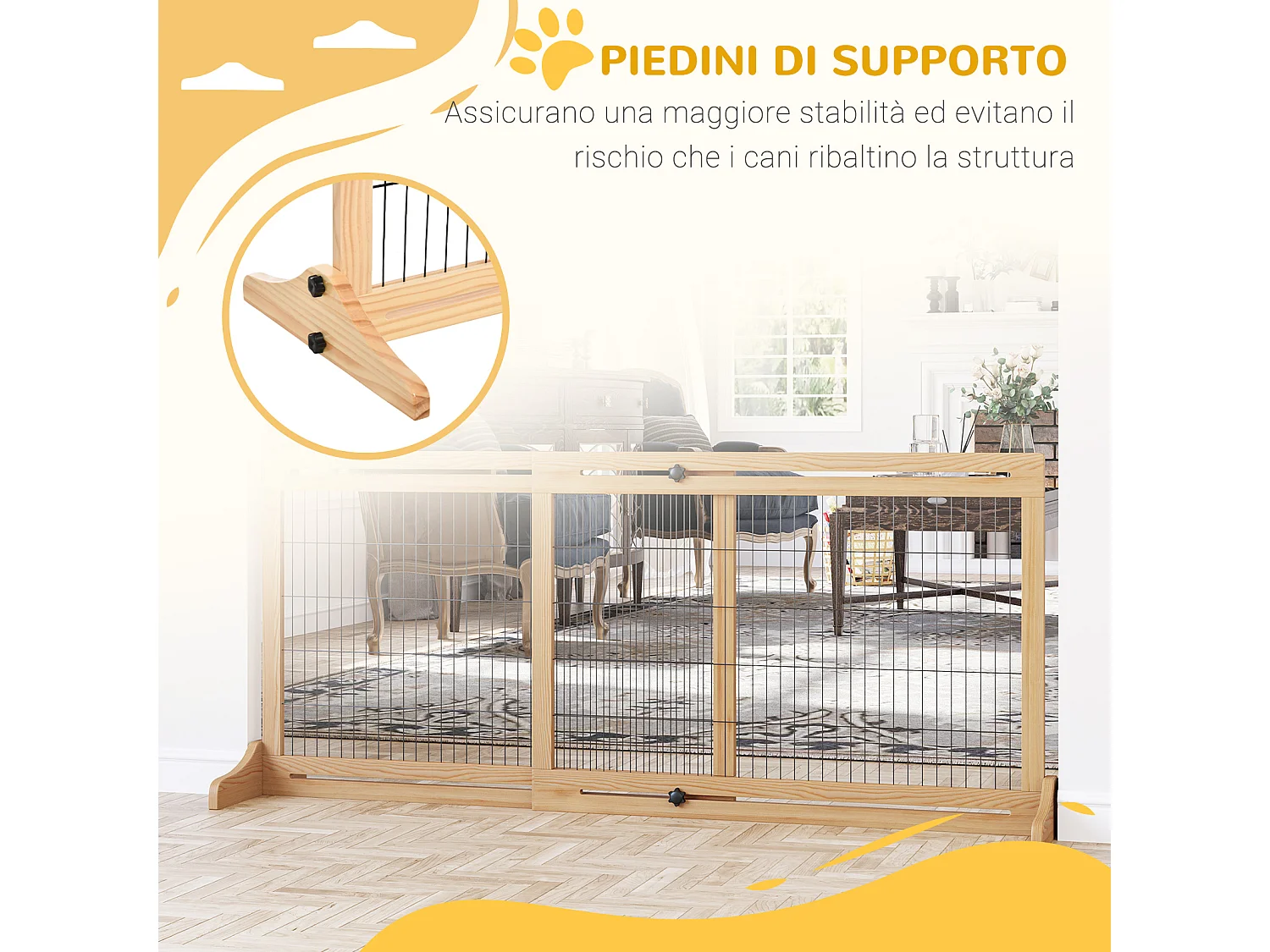 Cancellino per cani estensibile in legno da 104-183 cm colore legno