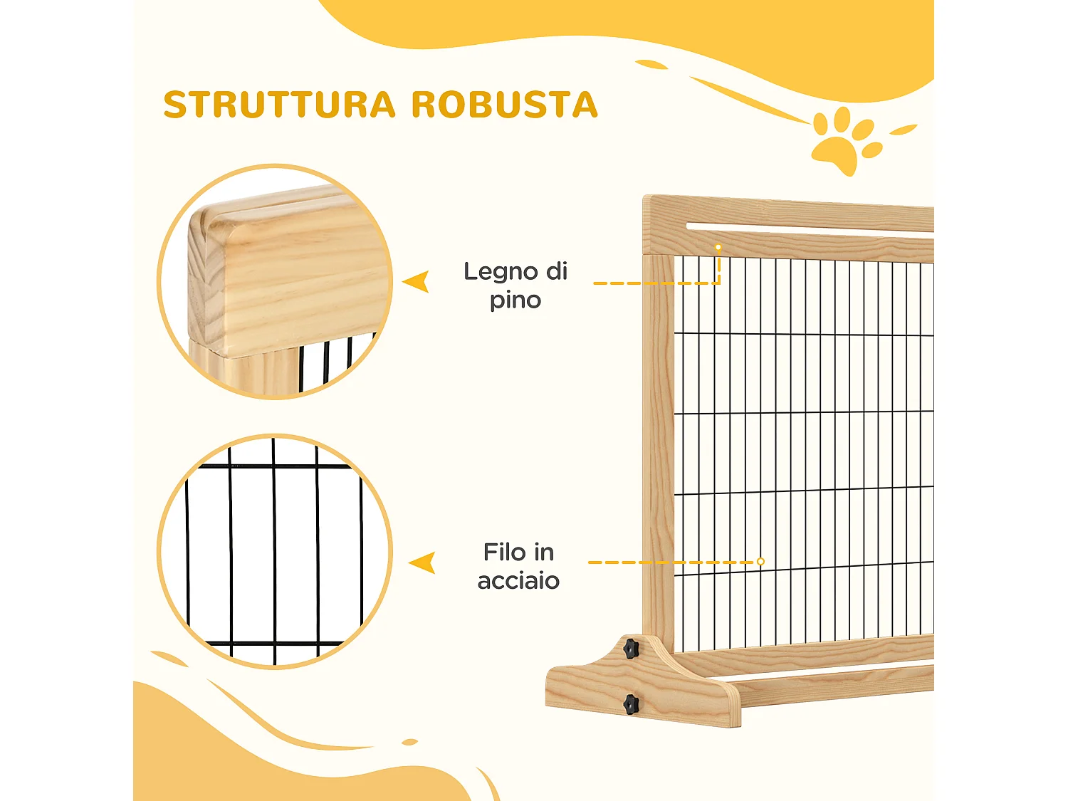 Cancellino per cani estensibile in legno da 104-183 cm colore legno