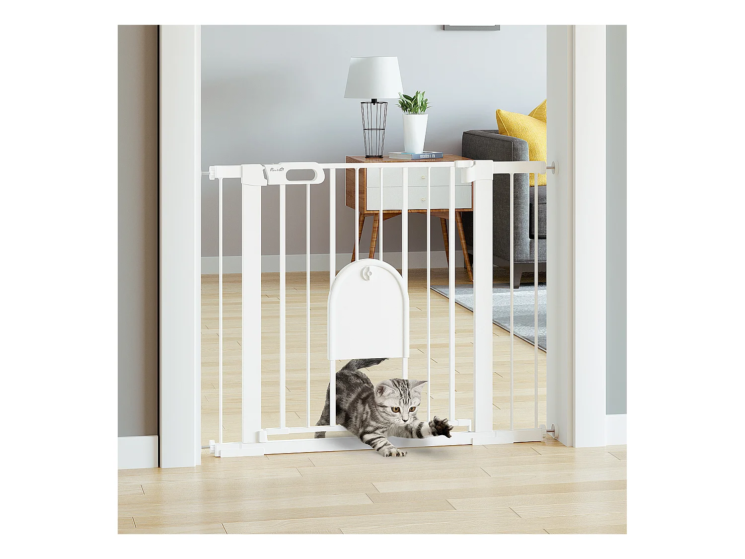 Cancellino cani 75-103cm con porta piccola e chiusura automatica bianco