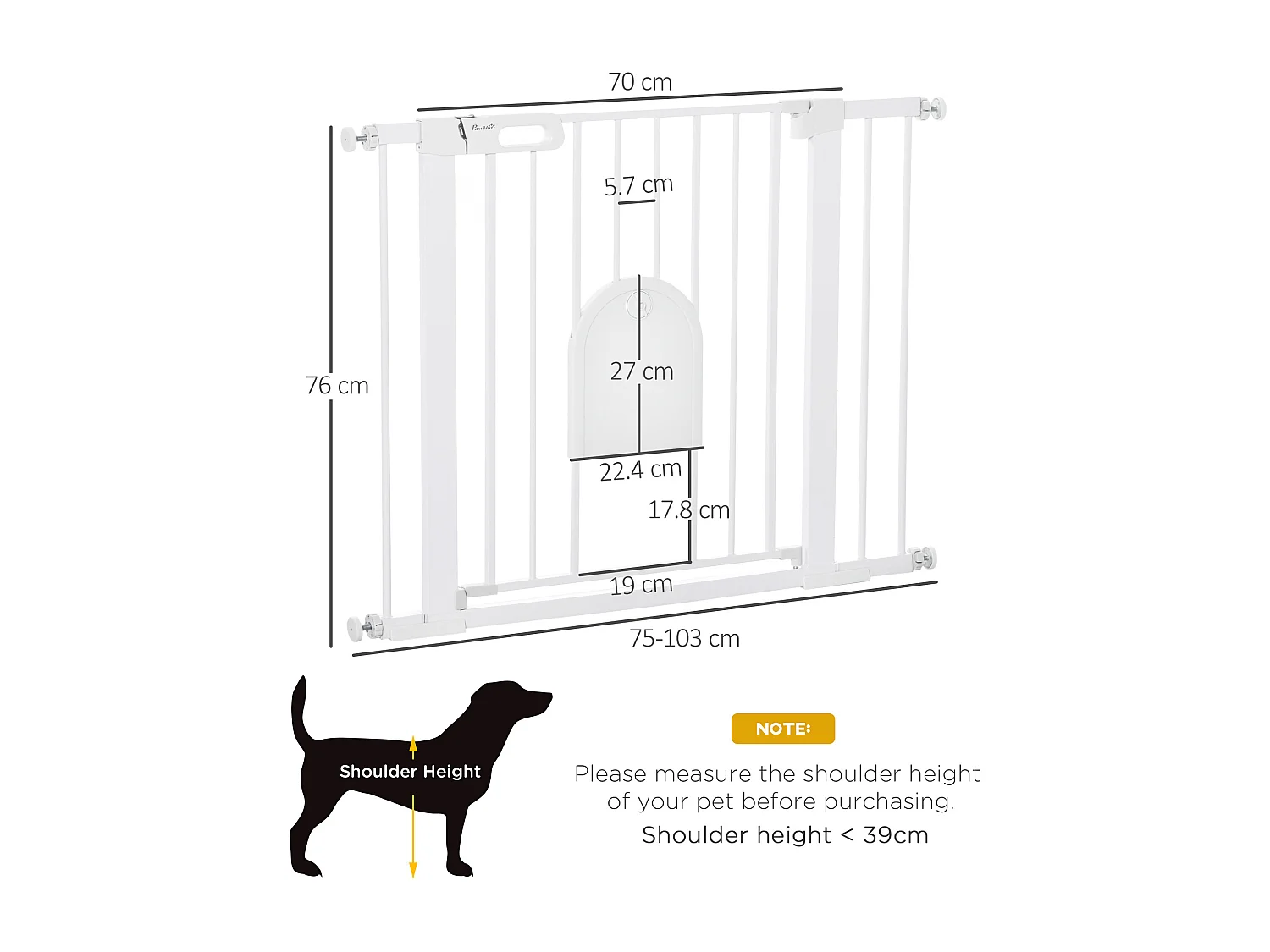 Cancellino cani 75-103cm con porta piccola e chiusura automatica bianco