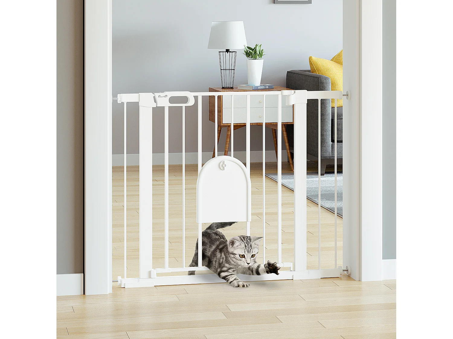 Cancellino cani 75-103cm con porta piccola e chiusura automatica bianco