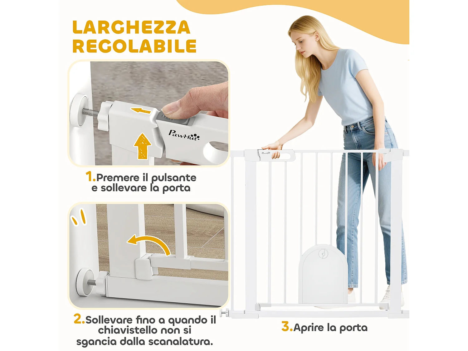 Cancellino cani 75-103cm con porta piccola e chiusura automatica bianco