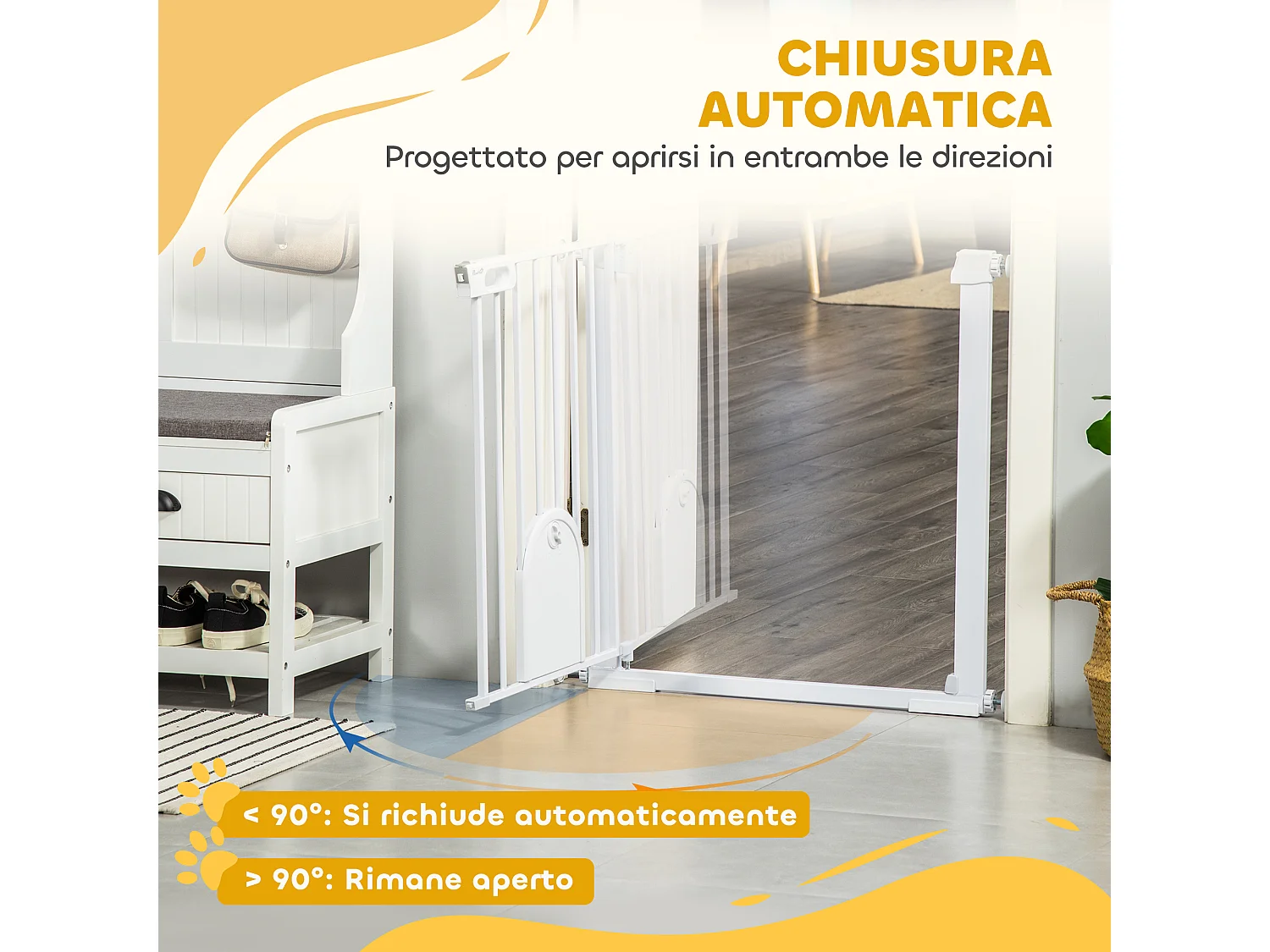 Cancellino cani 75-103cm con porta piccola e chiusura automatica bianco