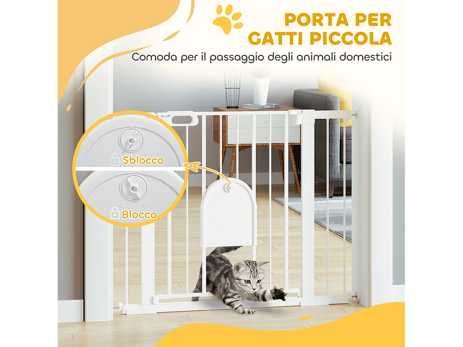 Cancellino cani 75-103cm con porta piccola e chiusura automatica bianco