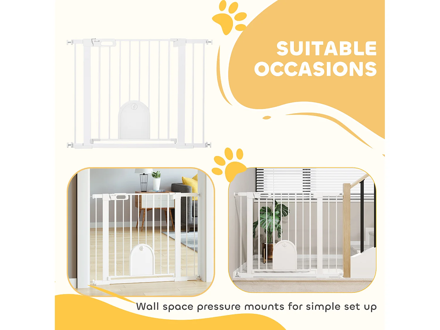 Cancellino cani 75-103cm con porta piccola e chiusura automatica bianco