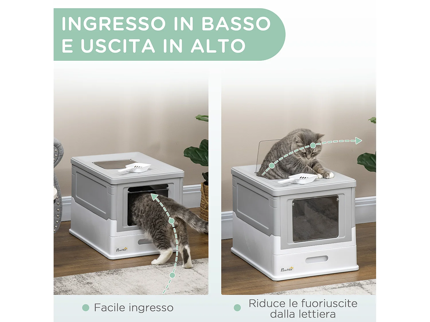 Lettiera per gatti chiusa con paletta vassoio estraibile e 2 porte