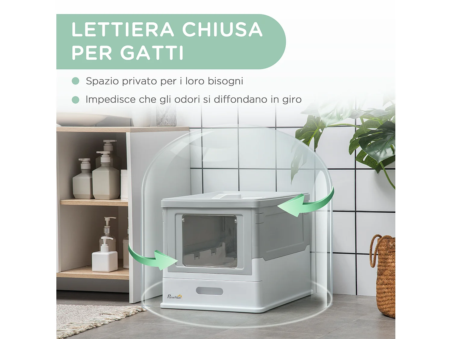 Lettiera per gatti chiusa con paletta vassoio estraibile e 2 porte