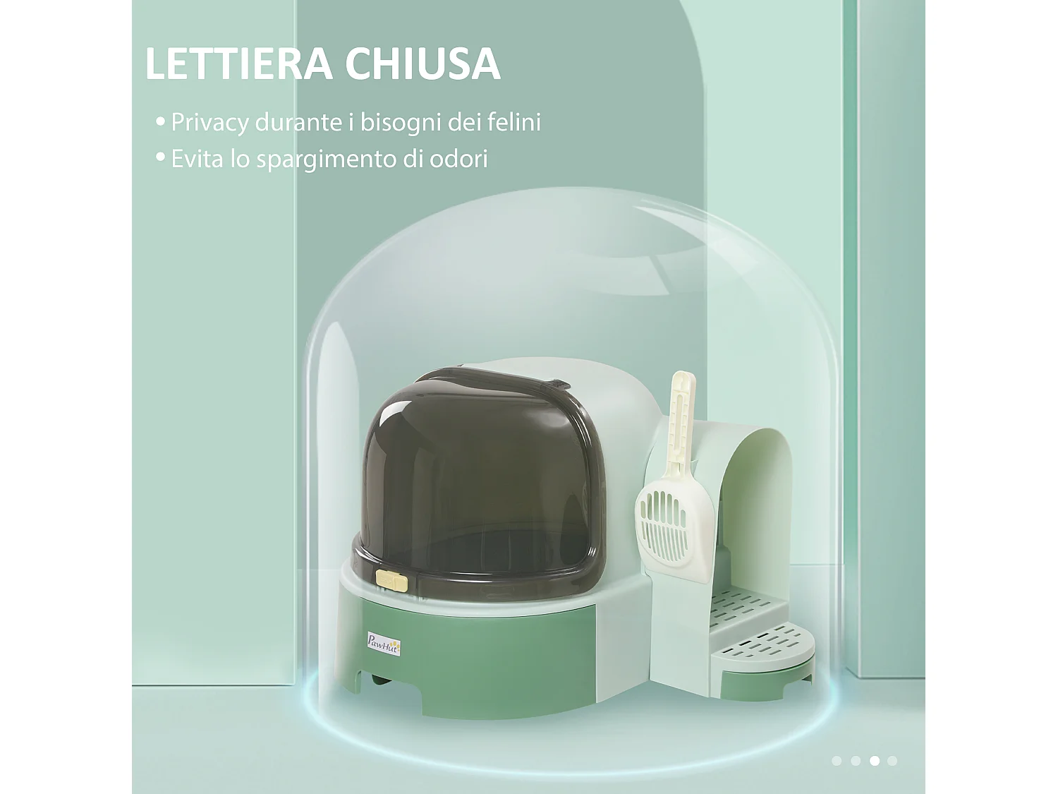 Lettiera per gatti con coperchio apribile e vassoio estraibile verde