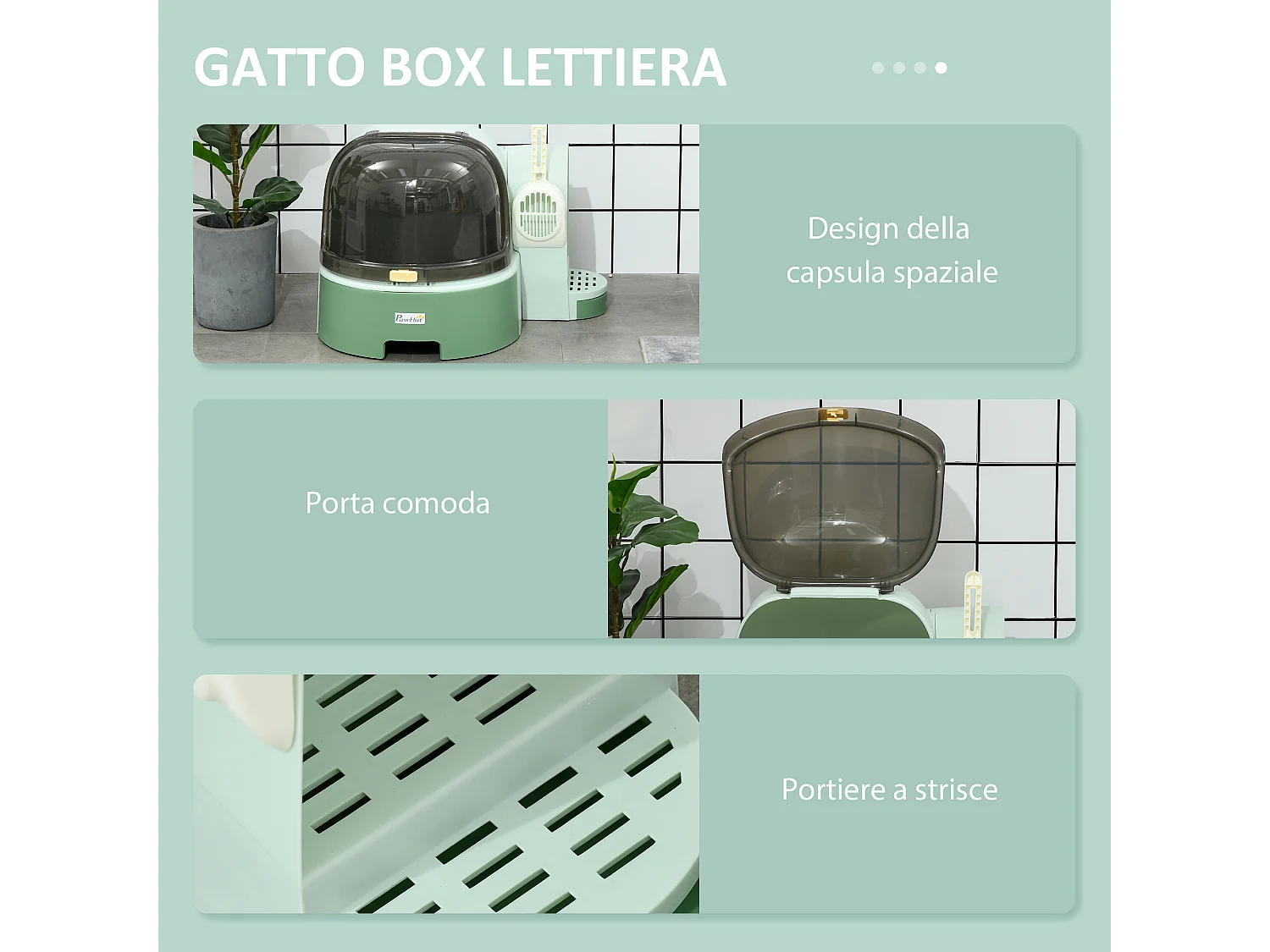 Lettiera per gatti con coperchio apribile e vassoio estraibile verde
