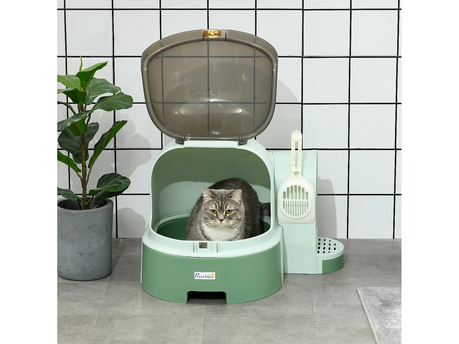 Lettiera per gatti con coperchio apribile e vassoio estraibile verde