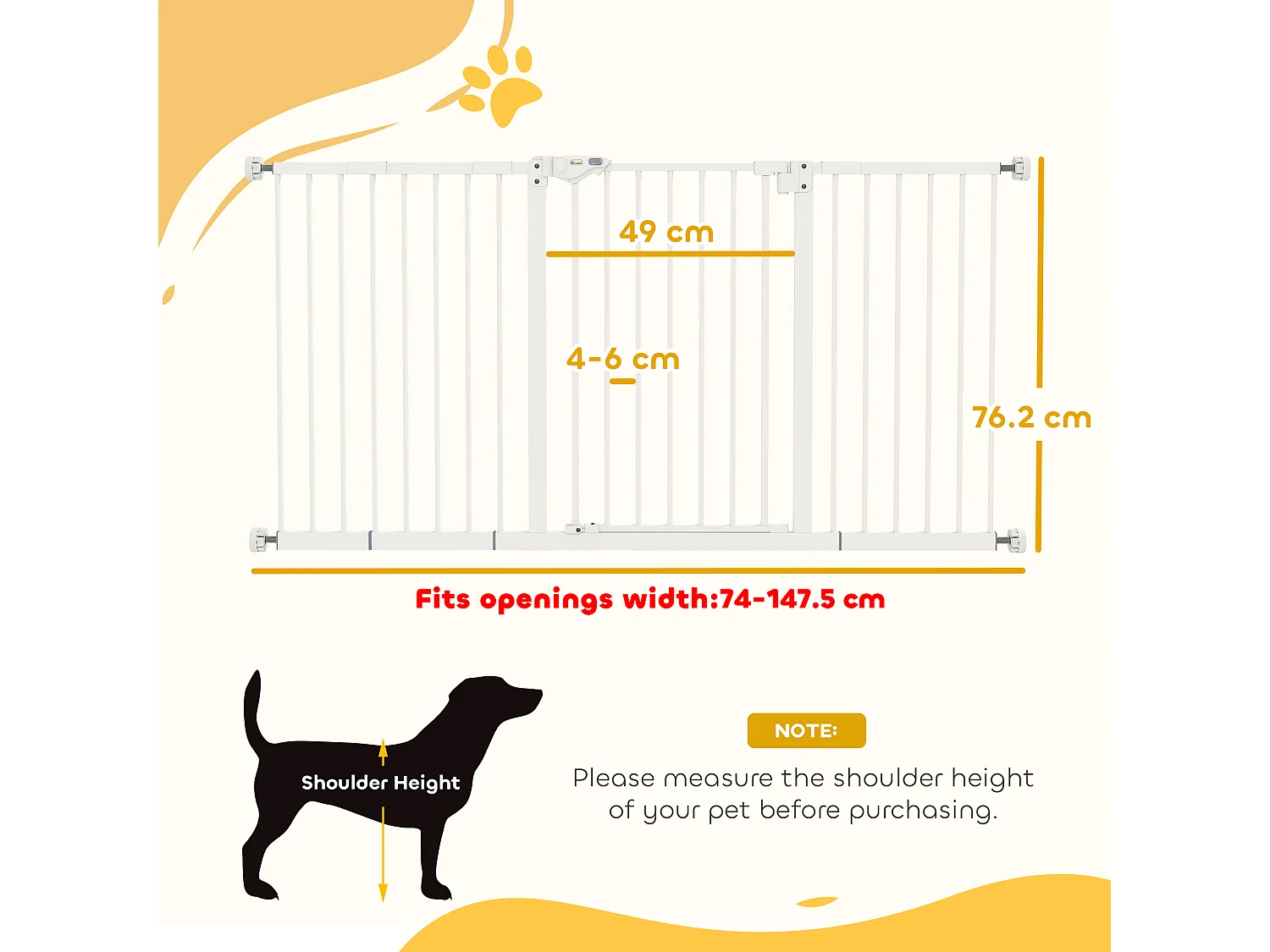 Cancellino per cani a 3 estensioni larghezza regolabile 74-148cm bianco