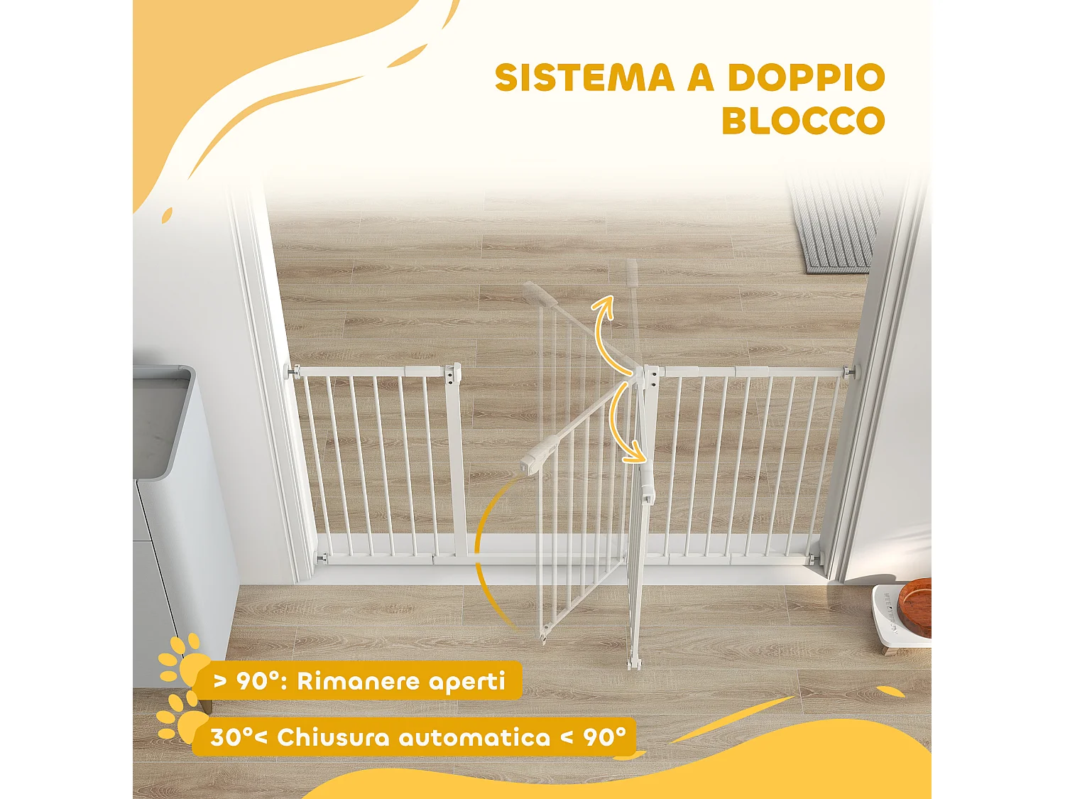 Cancellino per cani a 3 estensioni larghezza regolabile 74-148cm bianco