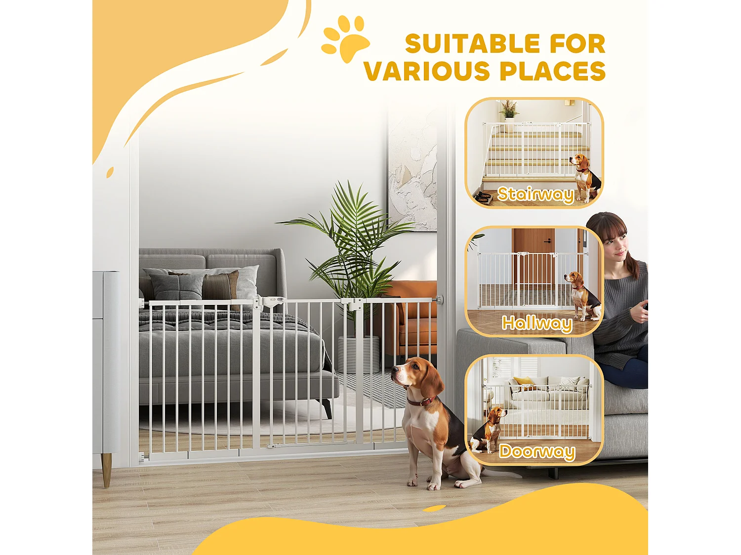 Cancellino per cani a 3 estensioni larghezza regolabile 74-148cm bianco