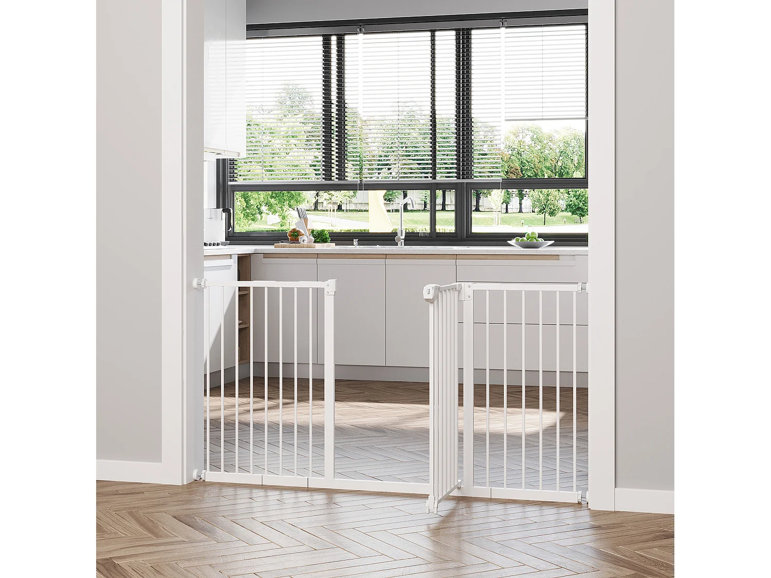 Cancellino per cani a 3 estensioni larghezza regolabile 74-148cm bianco