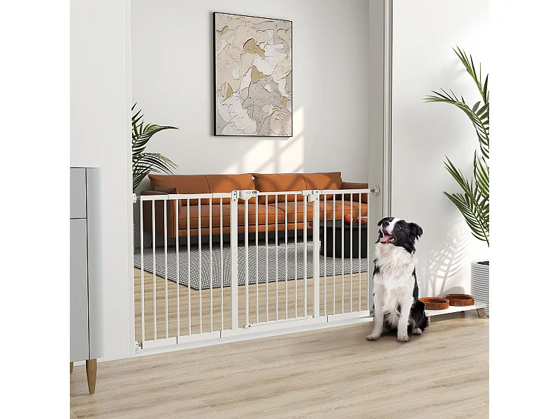 Cancellino per cani a 3 estensioni larghezza regolabile 74-148cm bianco