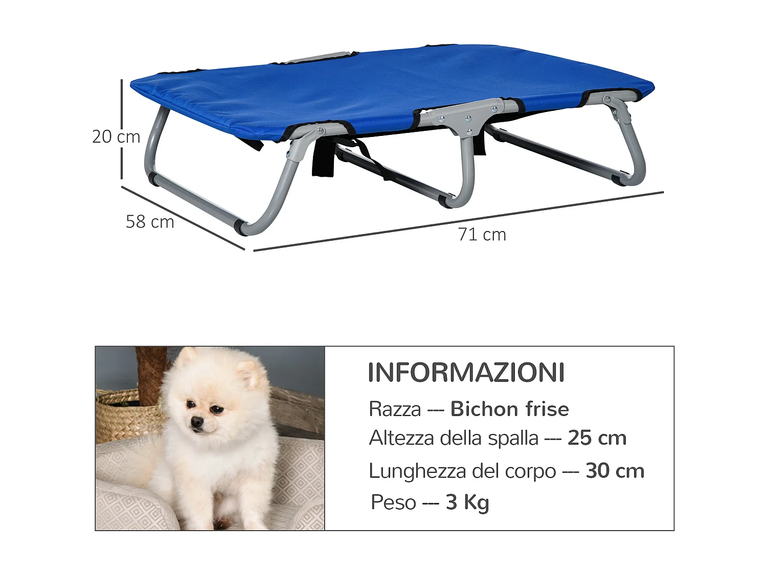 Cuccia per cani pieghevole lettino per cani taglia piccola 10 kg blu