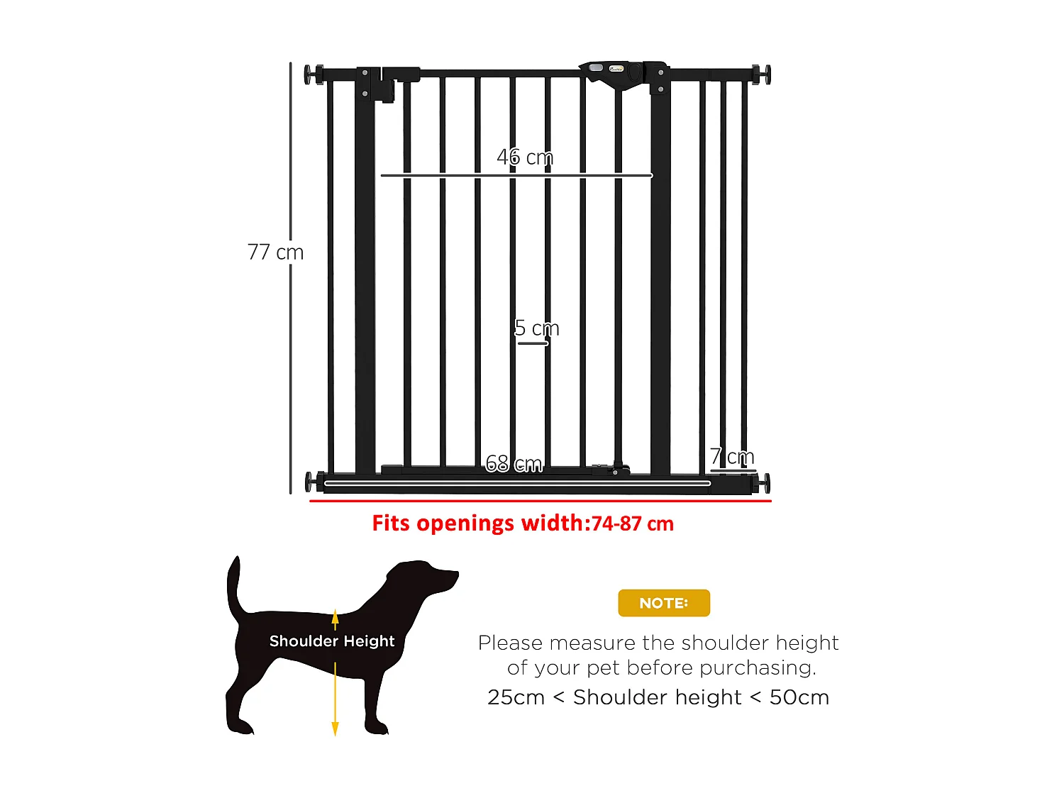 Cancellino per cani regolabile con 2 estensioni fino a 87 cm nero