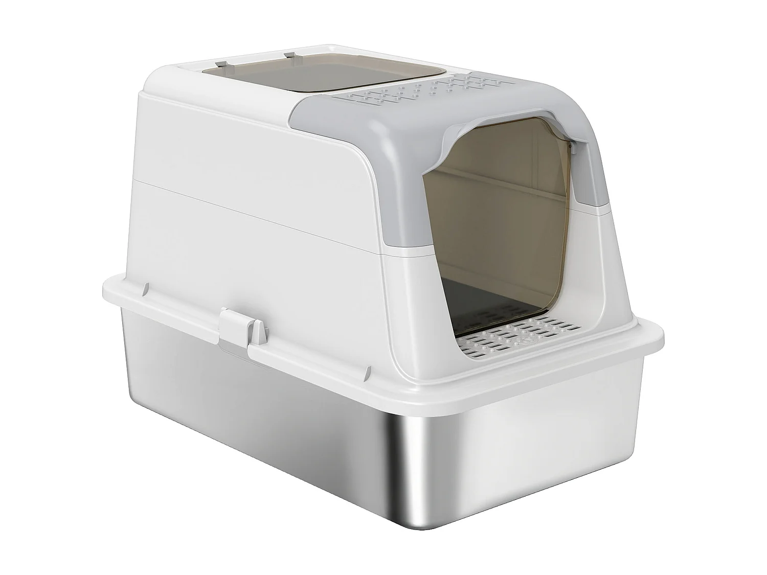 Lettiera per gatti a 2 ingressi con deodorante e paletta bianco e grigio