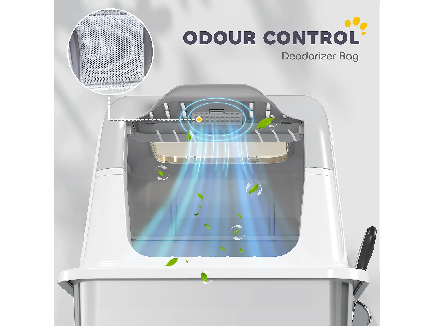 Lettiera per gatti a 2 ingressi con deodorante e paletta bianco e grigio