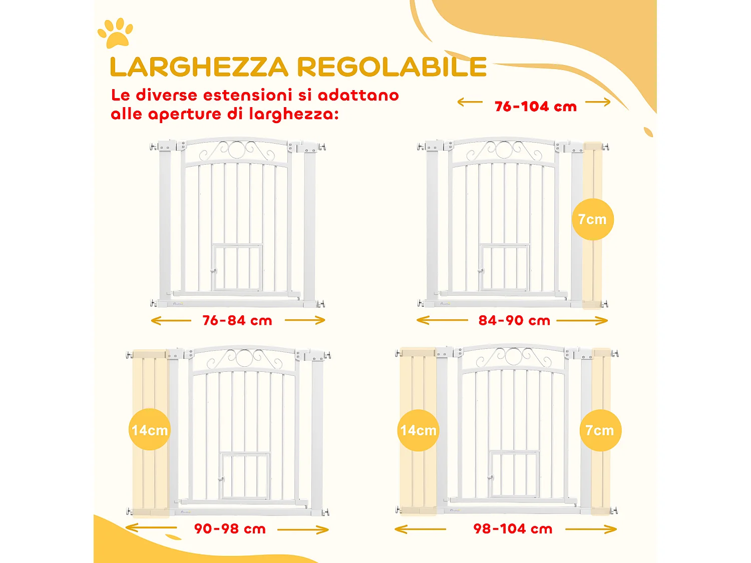 Cancellino per cani regolabile con estensioni 76-104x77cm bianco