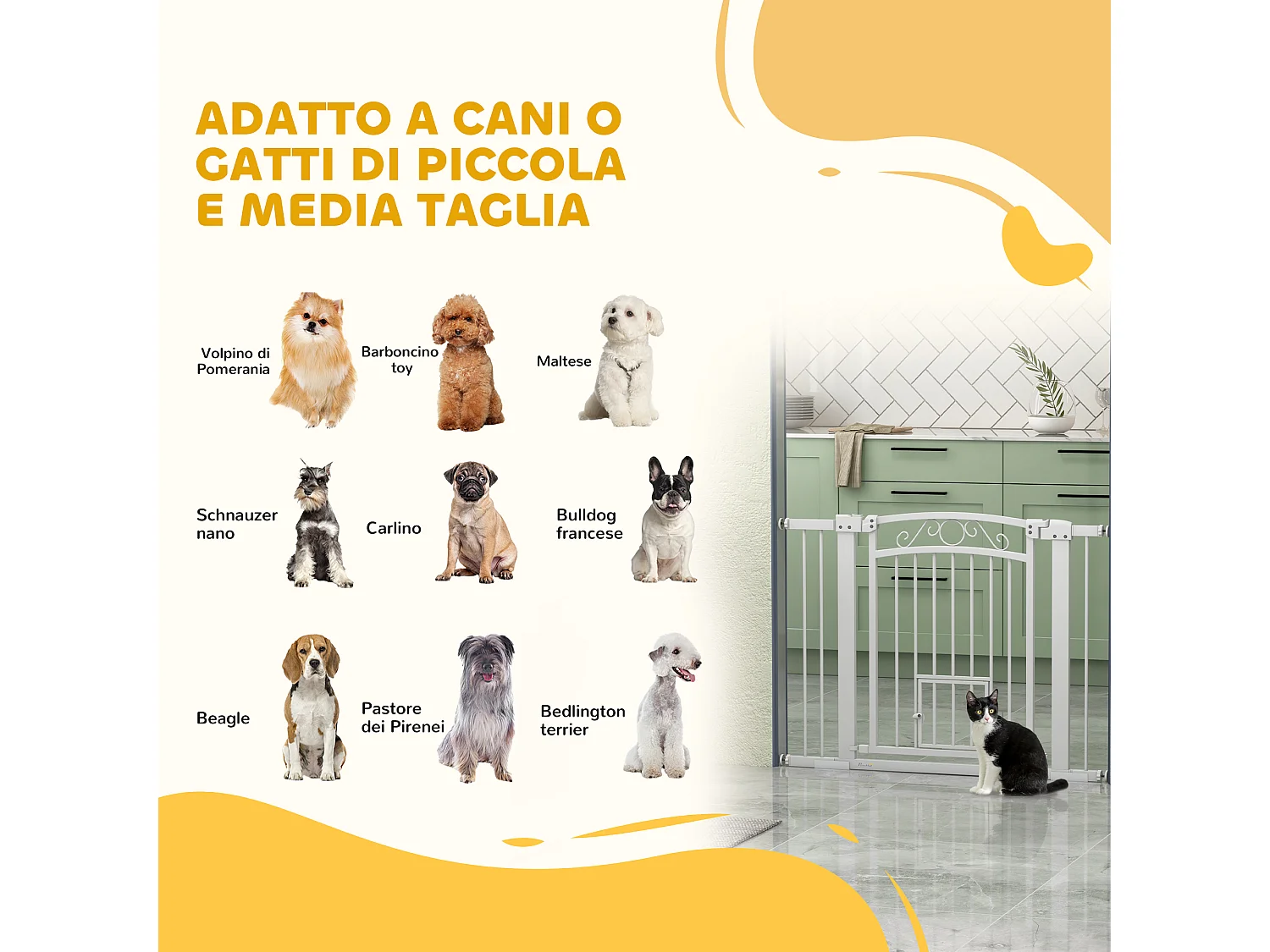 Cancellino per cani regolabile con estensioni 76-104x77cm bianco