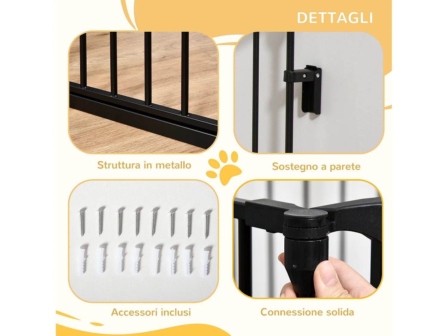 Cancellino per cani pieghevole e modulabile a 3 pannelli 180x74.5cm nero