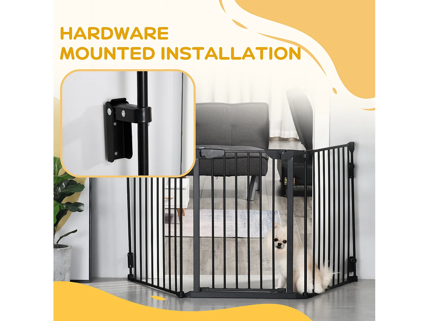 Cancellino per cani pieghevole e modulabile a 3 pannelli 180x74.5cm nero