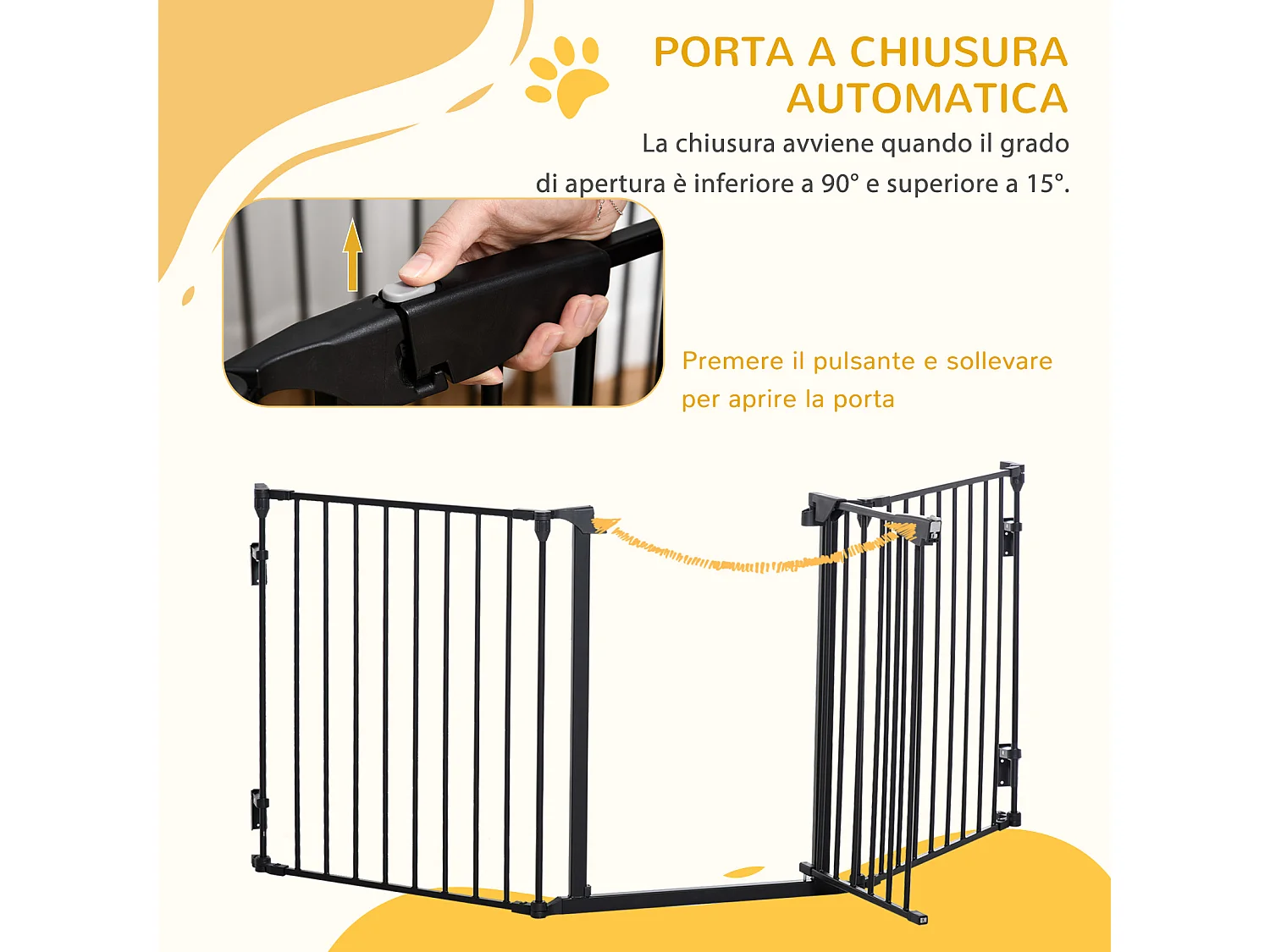 Cancellino per cani pieghevole e modulabile a 3 pannelli 180x74.5cm nero
