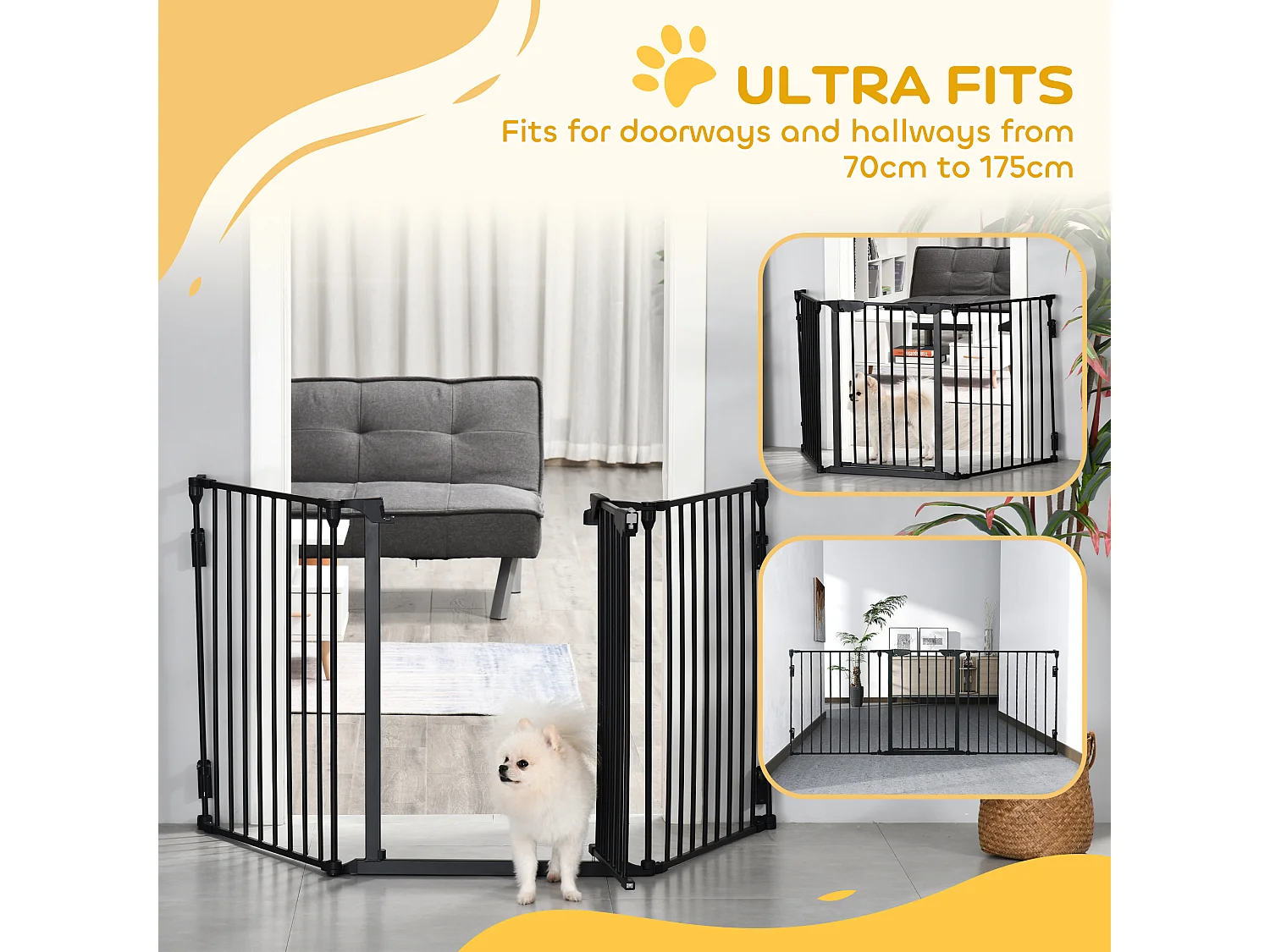 Cancellino per cani pieghevole e modulabile a 3 pannelli 180x74.5cm nero