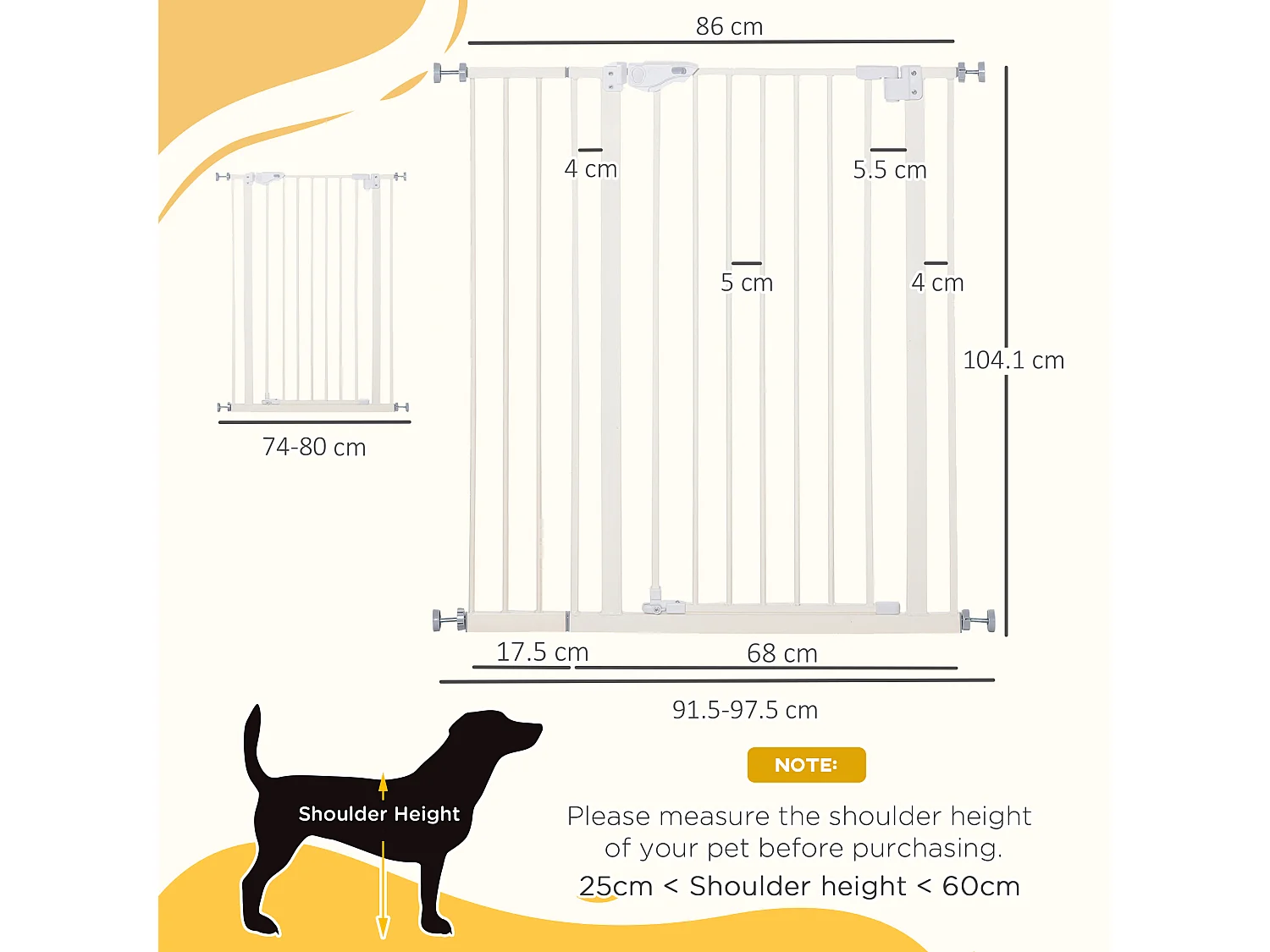 Cancelletto per cani con 4 viti regolabili e nastro adesivo bianco