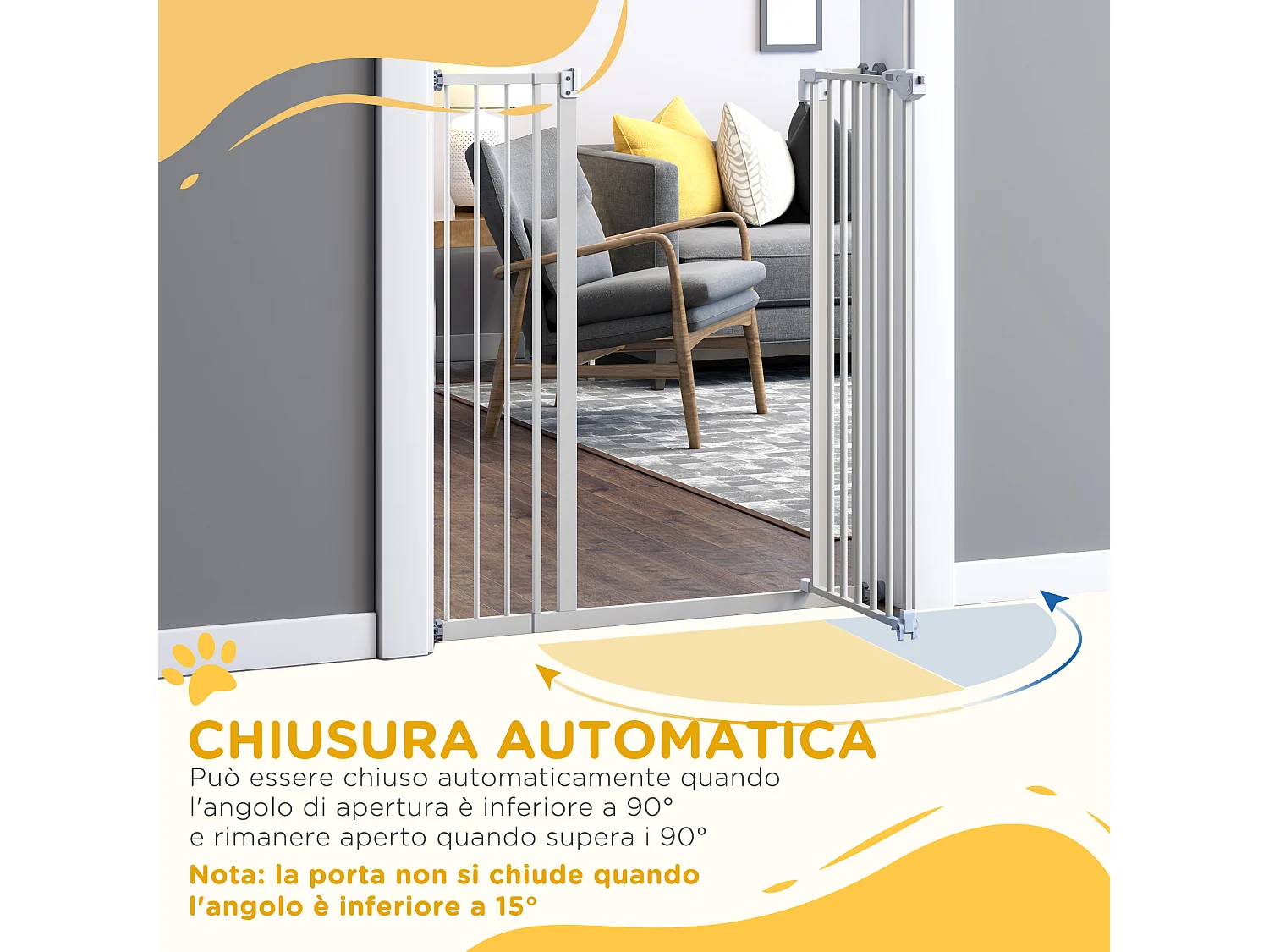 Cancelletto per cani con 4 viti regolabili e nastro adesivo bianco