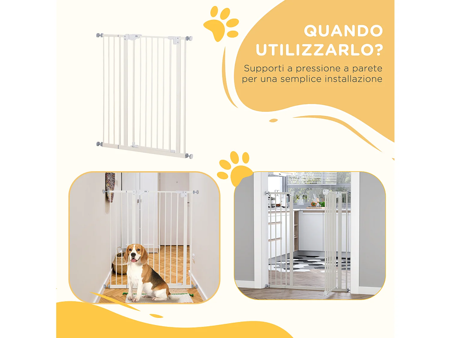 Cancelletto per cani con 4 viti regolabili e nastro adesivo bianco